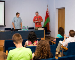 Denis Taburov and Fons Bongers at the seminar 'Bat research and conservation in Belarus'. Fons represents The Habitat Foundation and Denis represents APB BirdLife Belarus. Denis Taburov & Fons Bongers (Photo: Dennis Wansink).