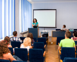 Lena Godlevska, Ukranian bat specialist at Schmalhausen Institute of Zoology, National Academy of Sciences of Ukraine. Lena Godlevska gives a lecture at the seminar 'Bat research and conservation in Belarus' (Photo: Dennis Wansink).