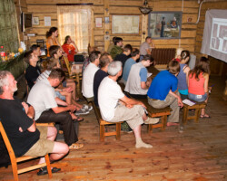 Lena Godlevska, Ukranian bat specialist at Schmalhausen Institute of Zoology, National Academy of Sciences of Ukraine. Lena Godlevska gives a lecture at the workshop 'Bat research and conservation in Belarus' (Photo: Dennis Wansink)